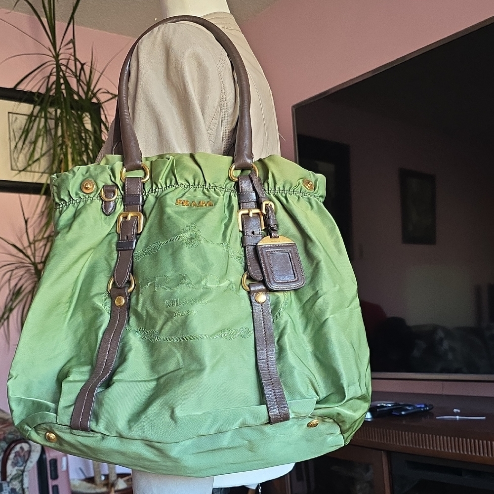 Prada Green and Brown Tote Bag with Slouchy Design